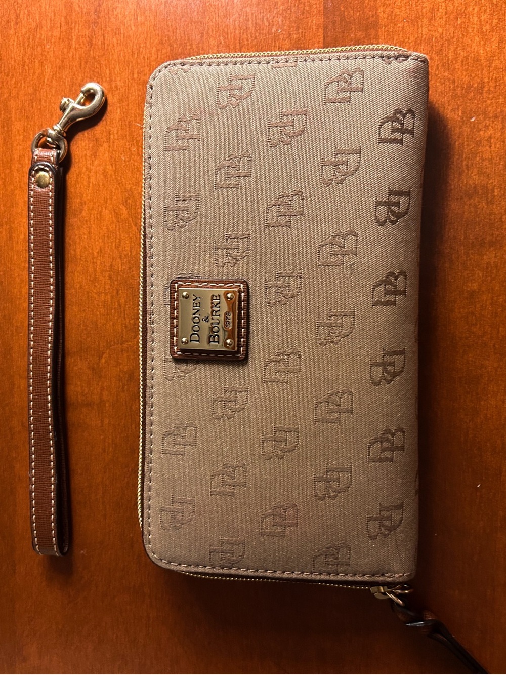 Dooney & Bourke Brown Signature Zip Wallet